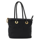 CELINE Circle Hand Bag Nylon Leather Black Gold Auth 153316-1