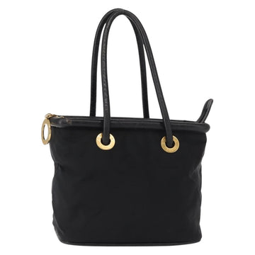 CELINE Circle Hand Bag Nylon Leather Black Gold Auth 153316