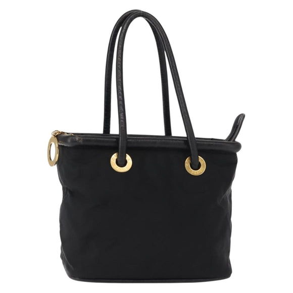 CELINE Circle Hand Bag Nylon Leather Black Gold Auth 153316