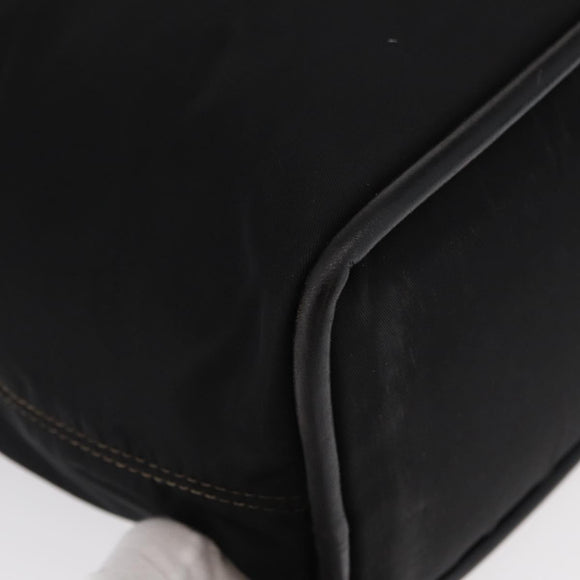 CELINE Circle Hand Bag Nylon Leather Black Gold Auth 153316