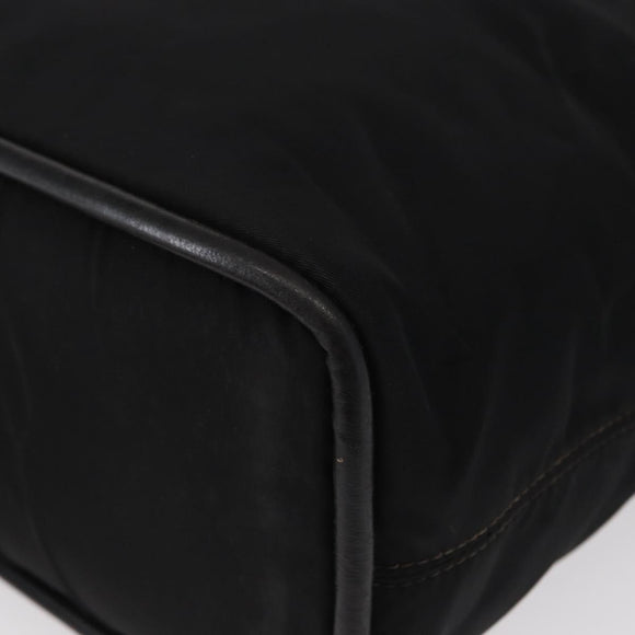 CELINE Circle Hand Bag Nylon Leather Black Gold Auth 153316