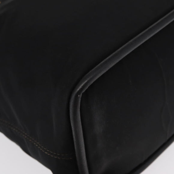 CELINE Circle Hand Bag Nylon Leather Black Gold Auth 153316