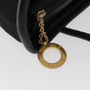 CELINE Circle Hand Bag Nylon Leather Black Gold Auth 153316-10