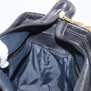 CELINE Circle Hand Bag Nylon Leather Black Gold Auth 153316-18