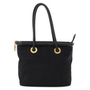 CELINE Circle Hand Bag Nylon Leather Black Gold Auth 153316-13