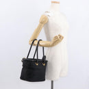 CELINE Circle Hand Bag Nylon Leather Black Gold Auth 153316-22