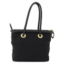 CELINE Circle Hand Bag Nylon Leather Black Gold Auth 153316-2