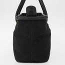 CELINE Circle Hand Bag Nylon Leather Black Gold Auth 153316-3