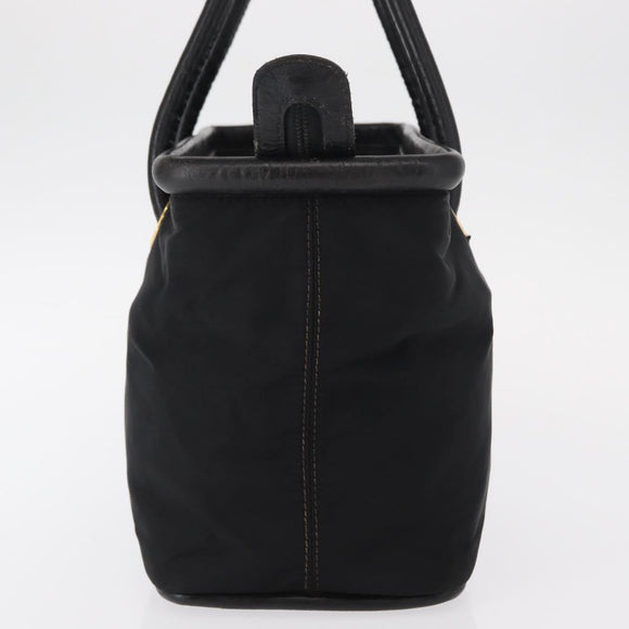 CELINE Circle Hand Bag Nylon Leather Black Gold Auth 153316