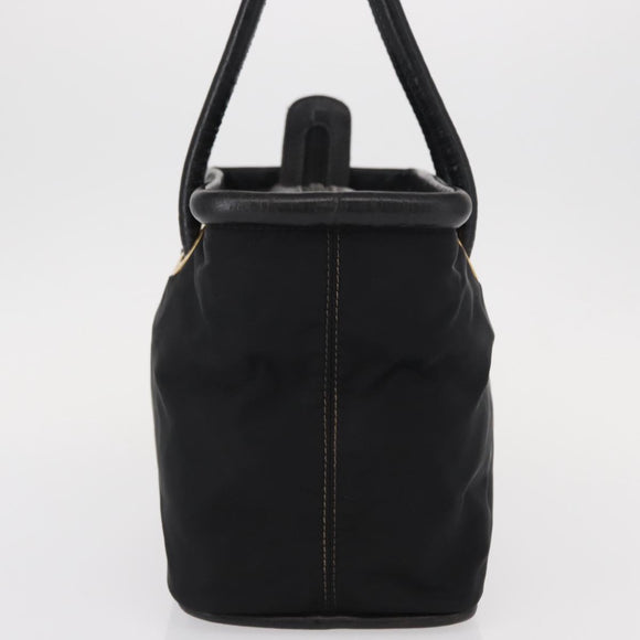 CELINE Circle Hand Bag Nylon Leather Black Gold Auth 153316