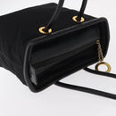CELINE Circle Hand Bag Nylon Leather Black Gold Auth 153316-6