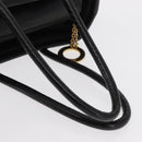 CELINE Circle Hand Bag Nylon Leather Black Gold Auth 153316-7