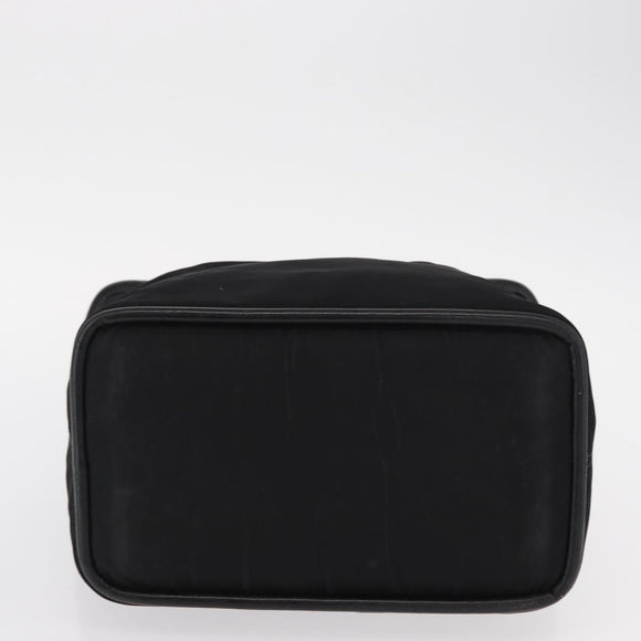 CELINE Circle Hand Bag Nylon Leather Black Gold Auth 153316