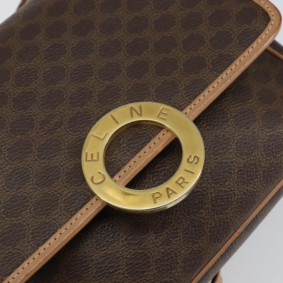 CELINE Macadam Canvas Circle Shoulder Bag PVC Leather Brown Gold Auth 153317