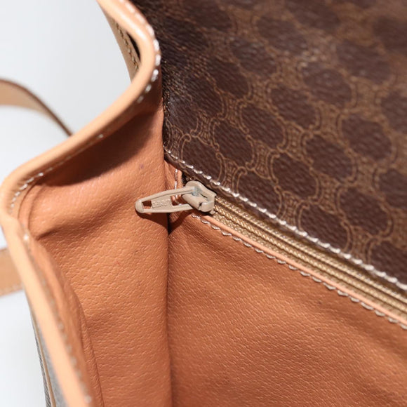 CELINE Macadam Canvas Circle Shoulder Bag PVC Leather Brown Gold Auth 153317