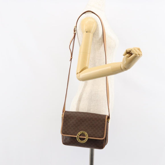CELINE Macadam Canvas Circle Shoulder Bag PVC Leather Brown Gold Auth 153317
