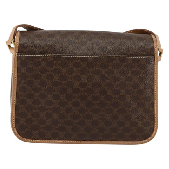 CELINE Macadam Canvas Circle Shoulder Bag PVC Leather Brown Gold Auth 153317
