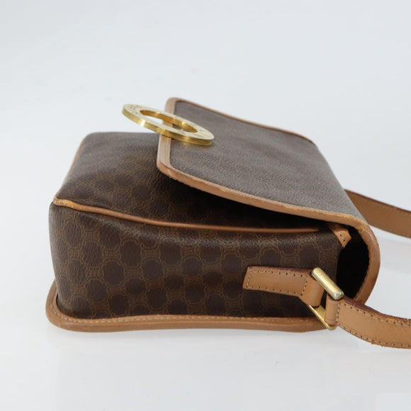 CELINE Macadam Canvas Circle Shoulder Bag PVC Leather Brown Gold Auth 153317