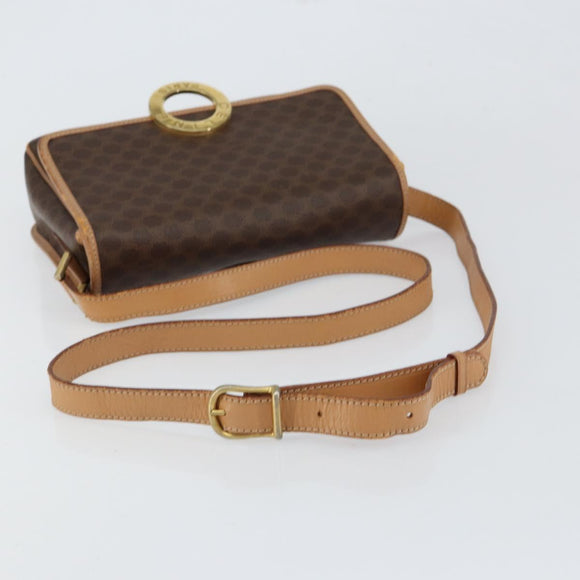 CELINE Macadam Canvas Circle Shoulder Bag PVC Leather Brown Gold Auth 153317