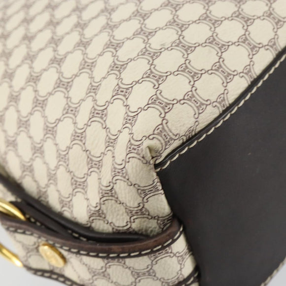 CELINE Macadam Canvas Shoulder Bag PVC Leather White Gold Auth 153319