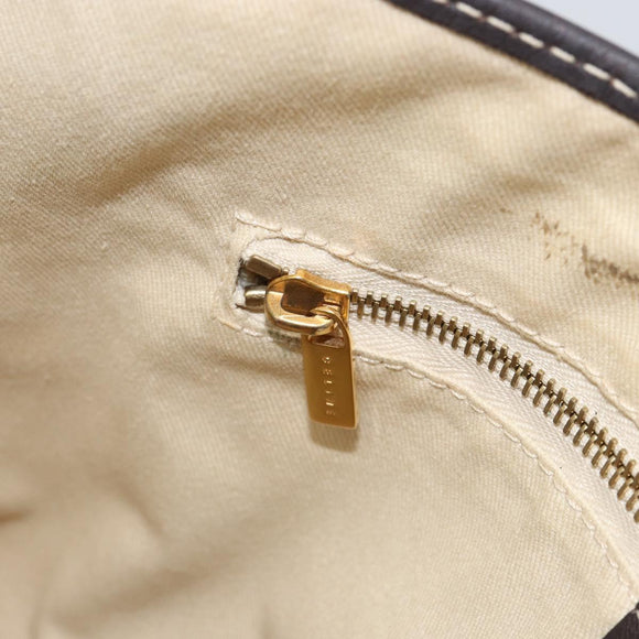 CELINE Macadam Canvas Shoulder Bag PVC Leather White Gold Auth 153319