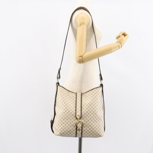 CELINE Macadam Canvas Shoulder Bag PVC Leather White Gold Auth 153319