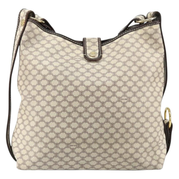 CELINE Macadam Canvas Shoulder Bag PVC Leather White Gold Auth 153319