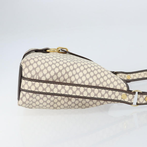 CELINE Macadam Canvas Shoulder Bag PVC Leather White Gold Auth 153319