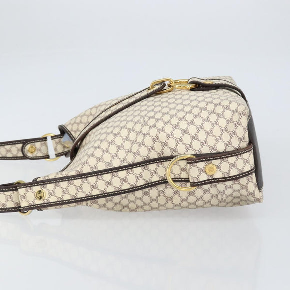 CELINE Macadam Canvas Shoulder Bag PVC Leather White Gold Auth 153319