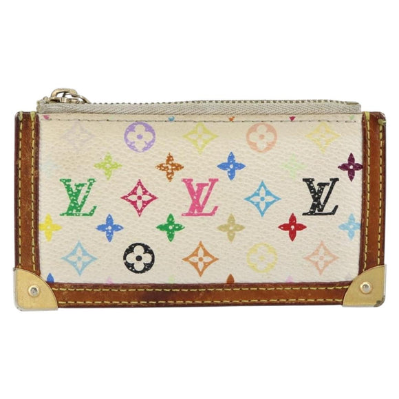 LOUIS VUITTON Multicolor Pochette Cles Coin Purse White M92655 LV Auth 153320