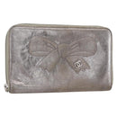 CHANEL Long Wallet Leather Silver CC Auth 153323-1