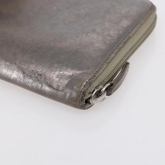 CHANEL Long Wallet Leather Silver CC Auth 153323