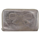 CHANEL Long Wallet Leather Silver CC Auth 153323-13