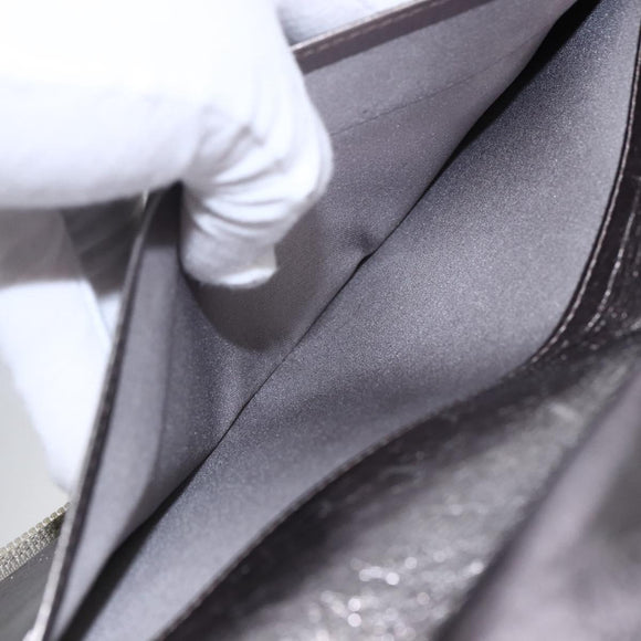 CHANEL Long Wallet Leather Silver CC Auth 153323