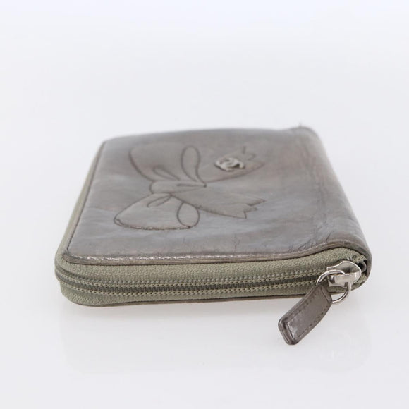 CHANEL Long Wallet Leather Silver CC Auth 153323