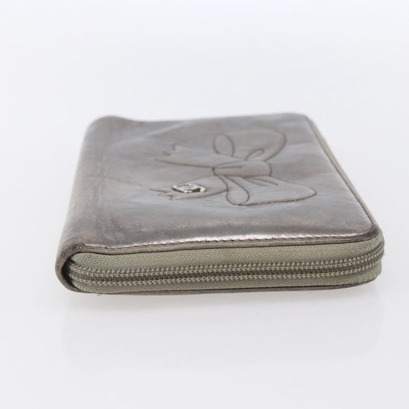 CHANEL Long Wallet Leather Silver CC Auth 153323