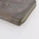 CHANEL Long Wallet Leather Silver CC Auth 153323-7