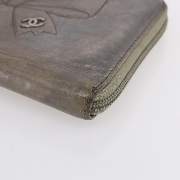 CHANEL Long Wallet Leather Silver CC Auth 153323