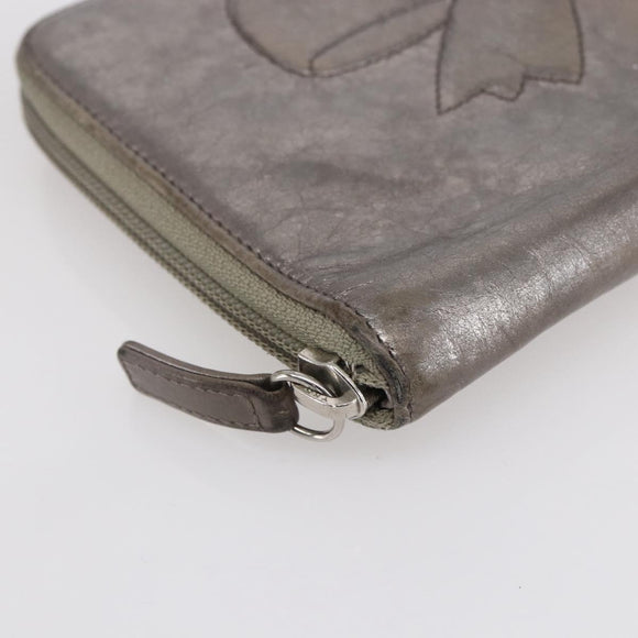 CHANEL Long Wallet Leather Silver CC Auth 153323