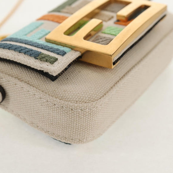 FENDI Zucca Canvas Nano Baguette Pouch Multicolor Auth 153326M