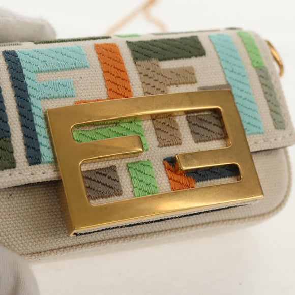 FENDI Zucca Canvas Nano Baguette Pouch Multicolor Auth 153326M