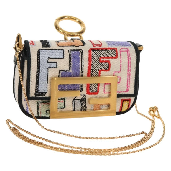 FENDI Zucca Canvas Nano Baguette Pouch Multicolor Auth 153327M