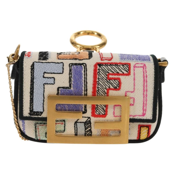 FENDI Zucca Canvas Nano Baguette Pouch Multicolor Auth 153327M