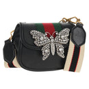 GUCCI Totem Butterfly Web Sherry Line Bag Leather Black 505387 Auth 153330SAM-1