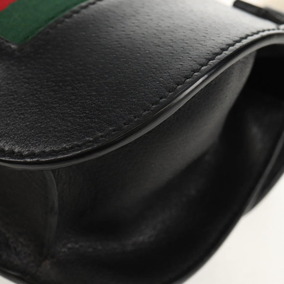 GUCCI Totem Butterfly Web Sherry Line Bag Leather Black 505387 Auth 153330SAM