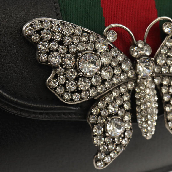 GUCCI Totem Butterfly Web Sherry Line Bag Leather Black 505387 Auth 153330SAM