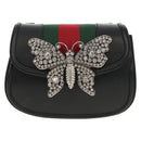 GUCCI Totem Butterfly Web Sherry Line Bag Leather Black 505387 Auth 153330SAM-2