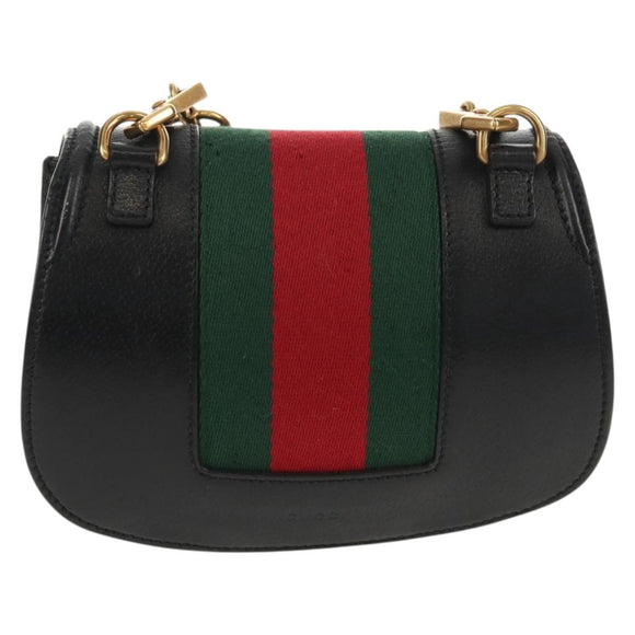 GUCCI Totem Butterfly Web Sherry Line Bag Leather Black 505387 Auth 153330SAM