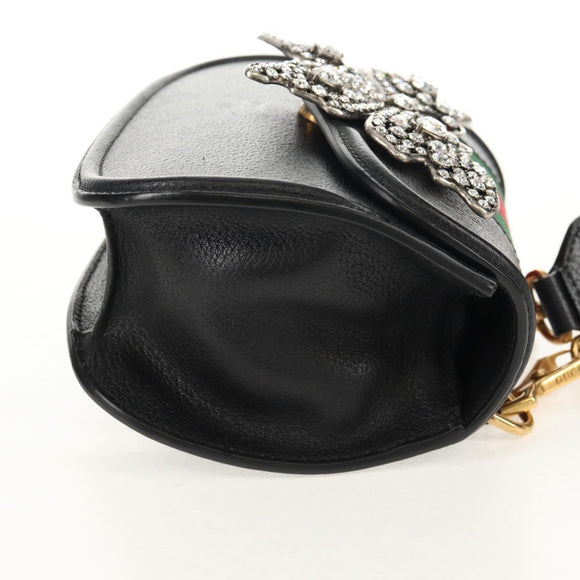 GUCCI Totem Butterfly Web Sherry Line Bag Leather Black 505387 Auth 153330SAM