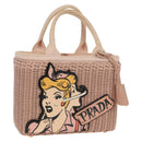 PRADA MIDOLLINO PATCH Wicker Basket Bag Bag Rattan Pink Gold 1BG835 Auth 153331V-1